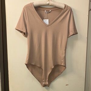 NWT Tan V-Neck Bodysuit XL
